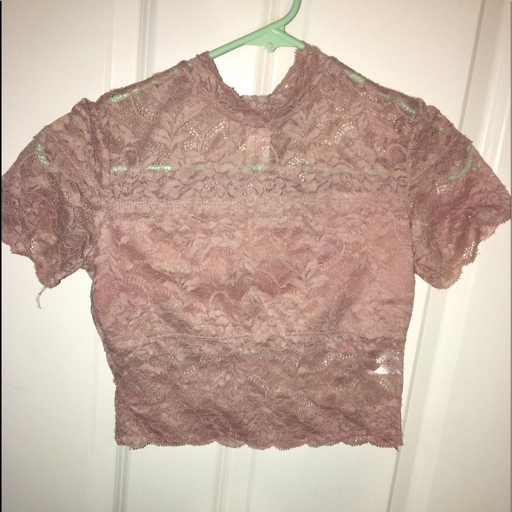 Skin tight pink lace crop top